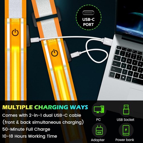 Fokia Kunbio LED Reflective Running Gear - High Visibility Adjustable Belt & Armband for Night Safety