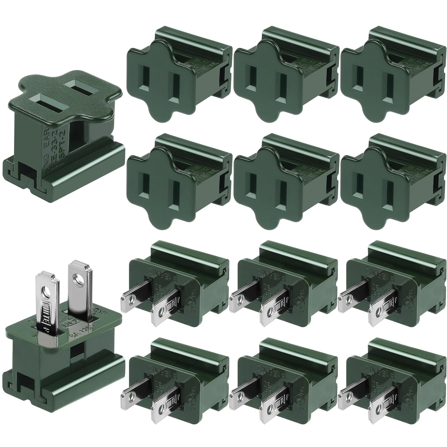 Fovths 12 Pieces Christmas Male and Female SPT-2 Vampire Plugs Light Slip Zip Plug Green Gilbert Plugs Electrical Light End Plug for Xmas Holiday Outdoor Indoor Lighting, 6 Female+6 Male