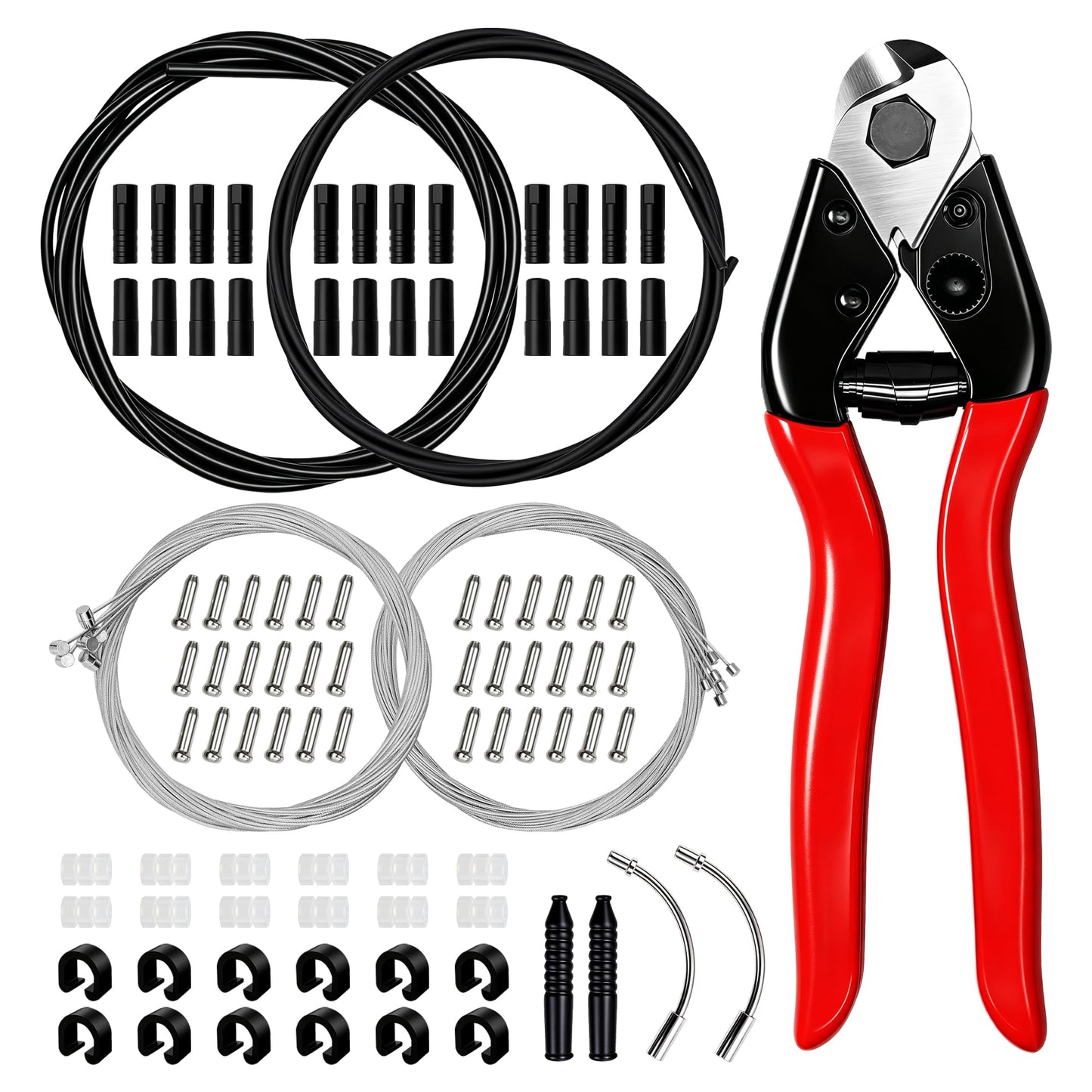 103pcs Universal Bike Brake Cable, Brake and Shift Cable Housing with Stainless Steel Line Cutter, Include End Caps, O-Rings, C Buckle, V-Brake Cable Guide