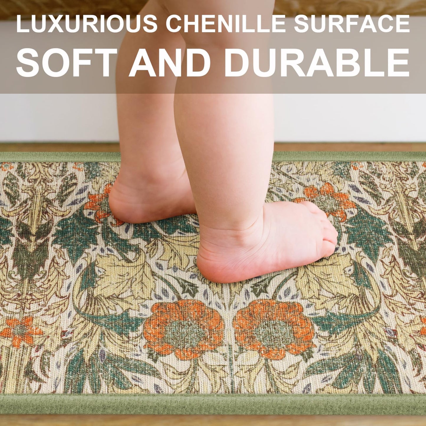 Non Slip Stair Treads for Wooden Steps Indoor, Sage Green, 15pcs, 30"X8", Soft Carpet Mat, Machine Washable Boho Carpet Treads with Reusable Adhesive Backing, Safety Stair Tread for Dog, Kid, Elder