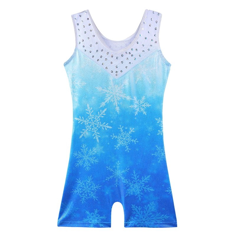 BAOHULU Gymnastics Leotards for Girls Kids Sparkle Tank Biketards with Shorts Dance Outfit B169_BlueSnowflake_110