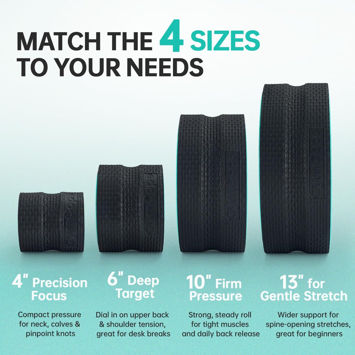 GymCope Back Wheel Foam Roller – Targeted Back & Neck Relief, Lumbar Spine Stretcher, Spinal Decompression Stretcher, Massage Roller with Density Foam for Physical Therapy, Supports 500lbs