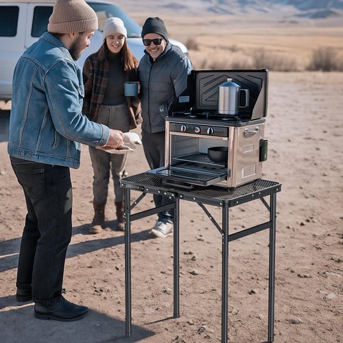 Diceaynico Folding Camping Table, 22" x 15" Picnic Table with 3 Adjustable Height Max 27.5", Matte Black Aluminum Folding Table with Handle for Party, Dining, Garden, Patio, Market