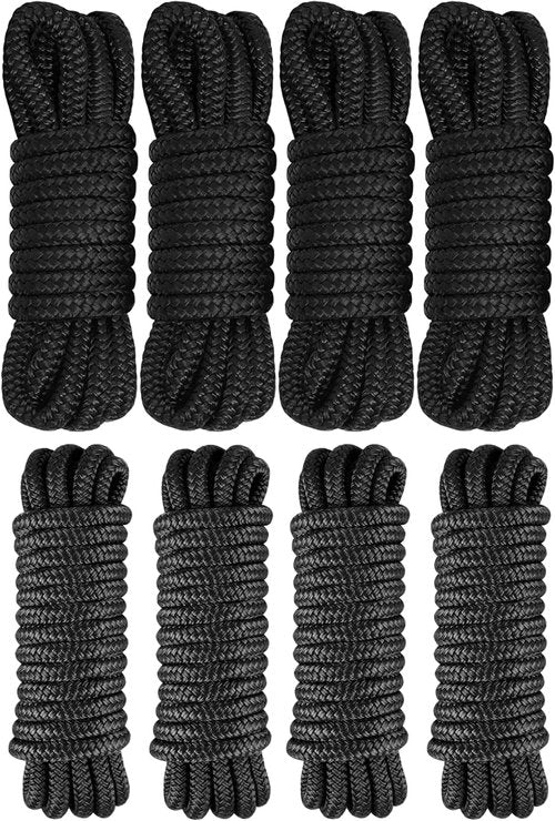 **Marine Grade Dock Lines & Fender Lines Bundle | 4 Pack of 1/2" Double Braided Nylon Ropes**