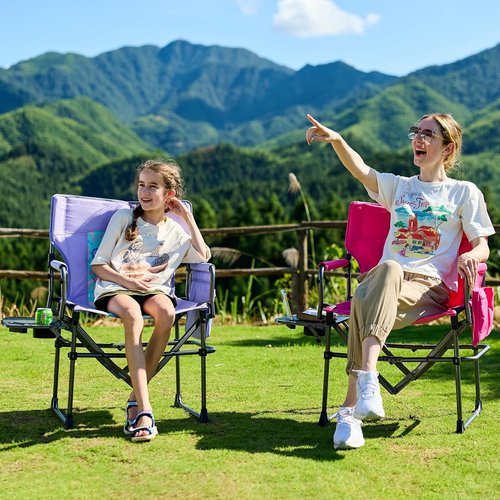 Ever Advanced Camping Directors' Chair - Heavy Duty Folding Chair with Side Table & Pocket | Compact Pink, 400lbs Capacity