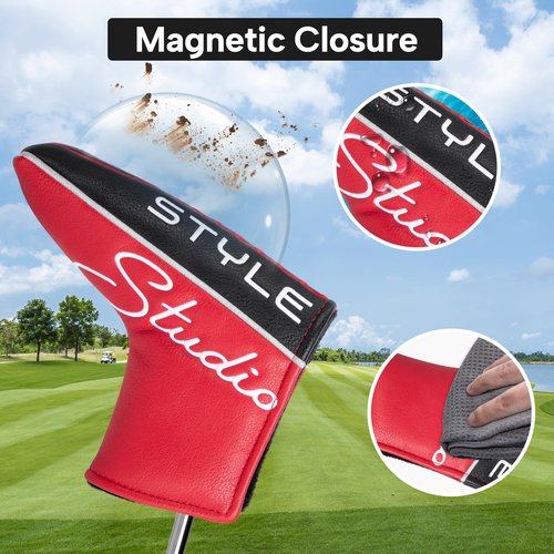 Golf Putter Covers Premium Embroidery Blade Putter Cover Studio Style Blade Putter Headcover Leahter Golf Club Covers with Strong Magnetic Closure for Most Brand