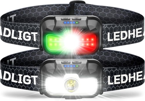 HOKOILN LED Headlamp Rechargeable - 1300 Lumen Ultra-Bright Light with Green & Red Modes | Waterproof for Camping, Hiking, Fishing