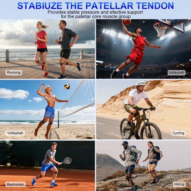 YICYC Silicone Patellar Tendon Support Strap 2 Pack, Adjustable Non-Slip Patella Band Stabilizer Knee Brace for Running, Hiking, Jumpers Knee, Tendonitis, Basketball, Volleyball, Squats