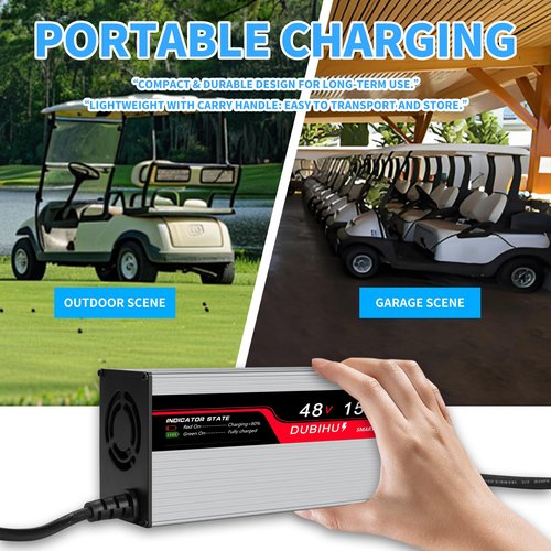 48V 15A Golf Cart Battery Charger for EZGO RXV & TXT Triangular Plug, 16FT Long Cable, Intelligent Charging Technology, Multi-Protection, Fast Charging