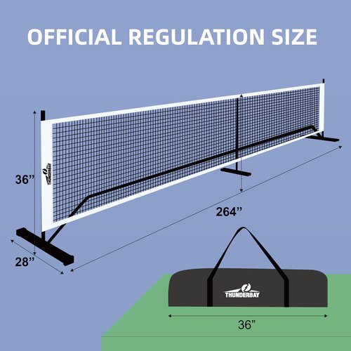 THUNDERBAY Portable 22FT Pickleball Net, Game Standard Size, Anti-sag Design, Stable Metal Frame and Powerful PE Net