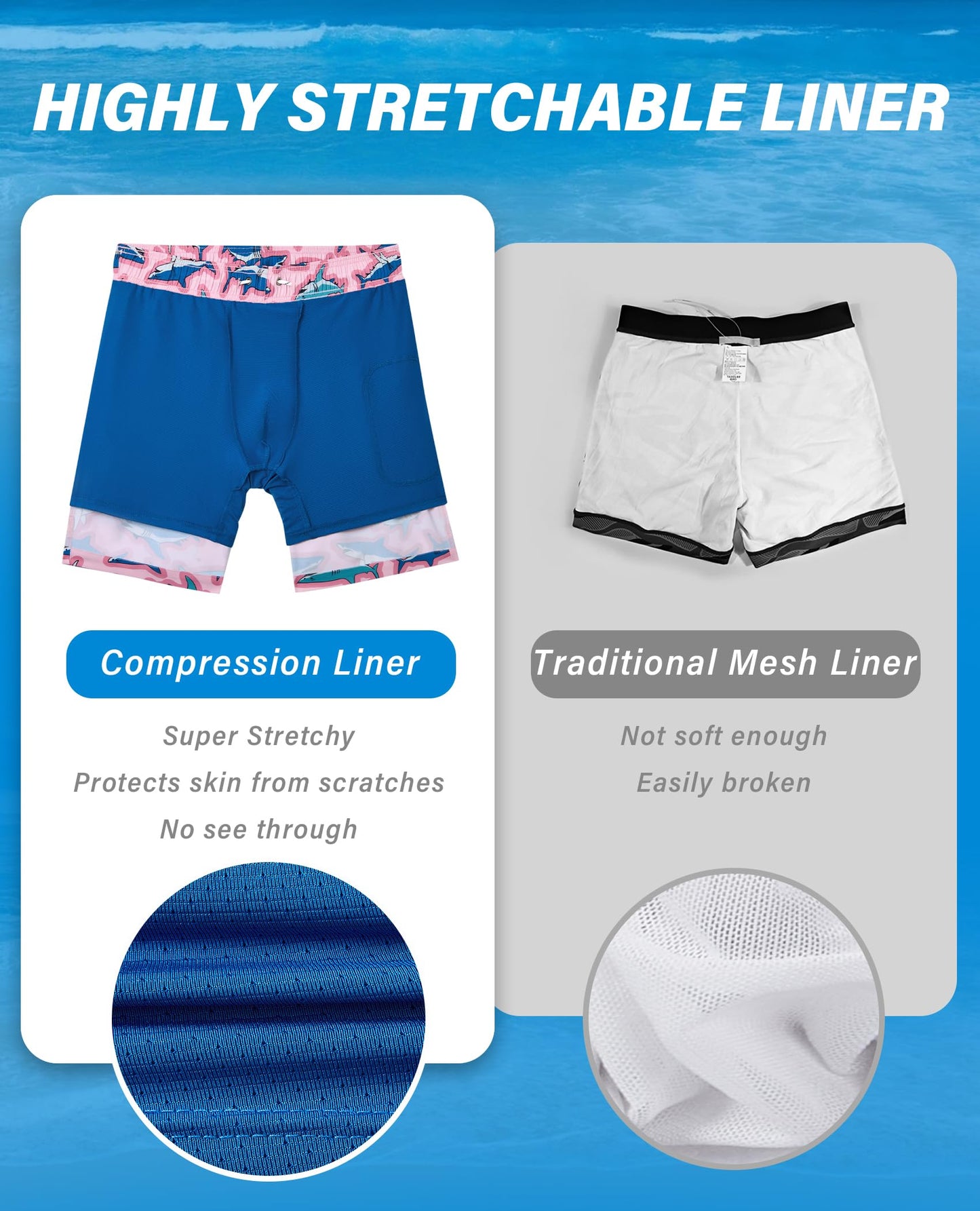 Gleeease Men Swim Trunks with Compression Liner Mens Board Shorts 7 Inch