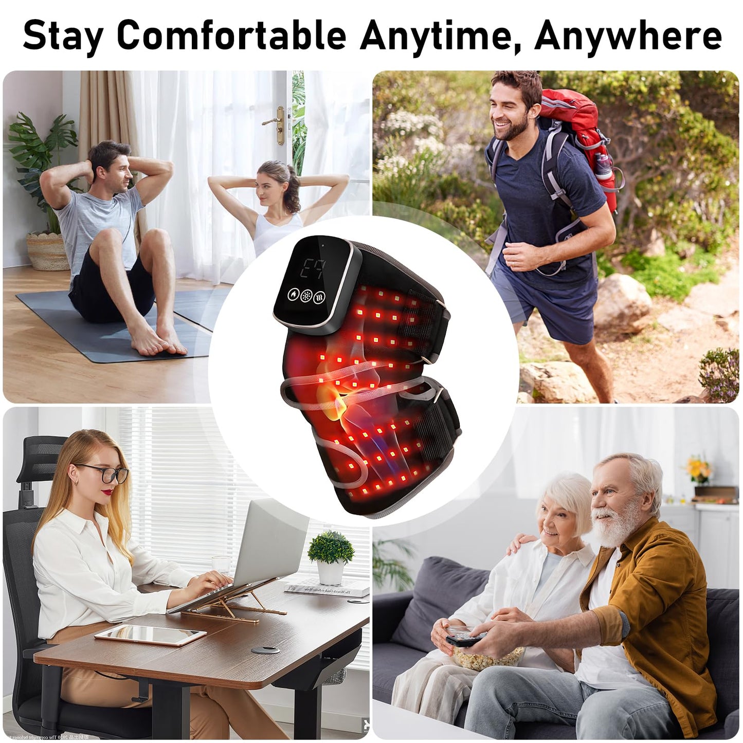 Longzhuo Knee Massager with Heat and Red Light Therapy Device, Cordless Heated Knee Brace with 5 Heat Levels & 3 Vibration Knee Heating Pad Wrap for Seniors, Men & Women