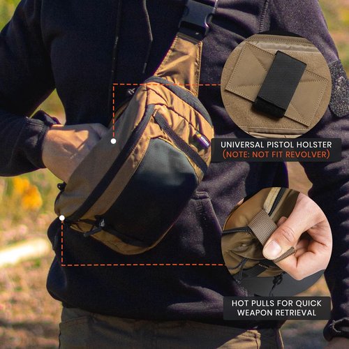 VOTAGOO GEAR Tactical CCW Fanny Bag, Concealed Carry Fanny Pack w/Adjustable Waist Belt Tactical Waist Bag Handgun Pouch with Universal Pistol Holster, Everyday Hip Pack for Men Travel Outdoor(Brown)