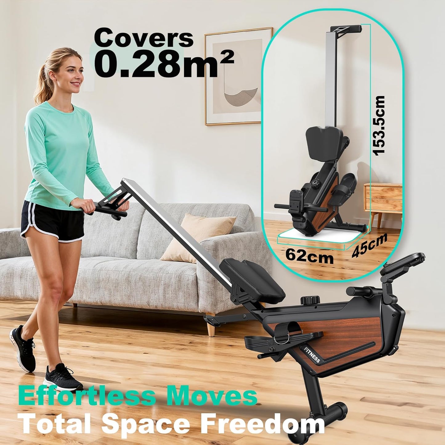 Rowing Machine - Magnetic Rower with 16 Resistance Levels | Quiet Home Cardio Trainer, APP Connection, 160 kg Capacity