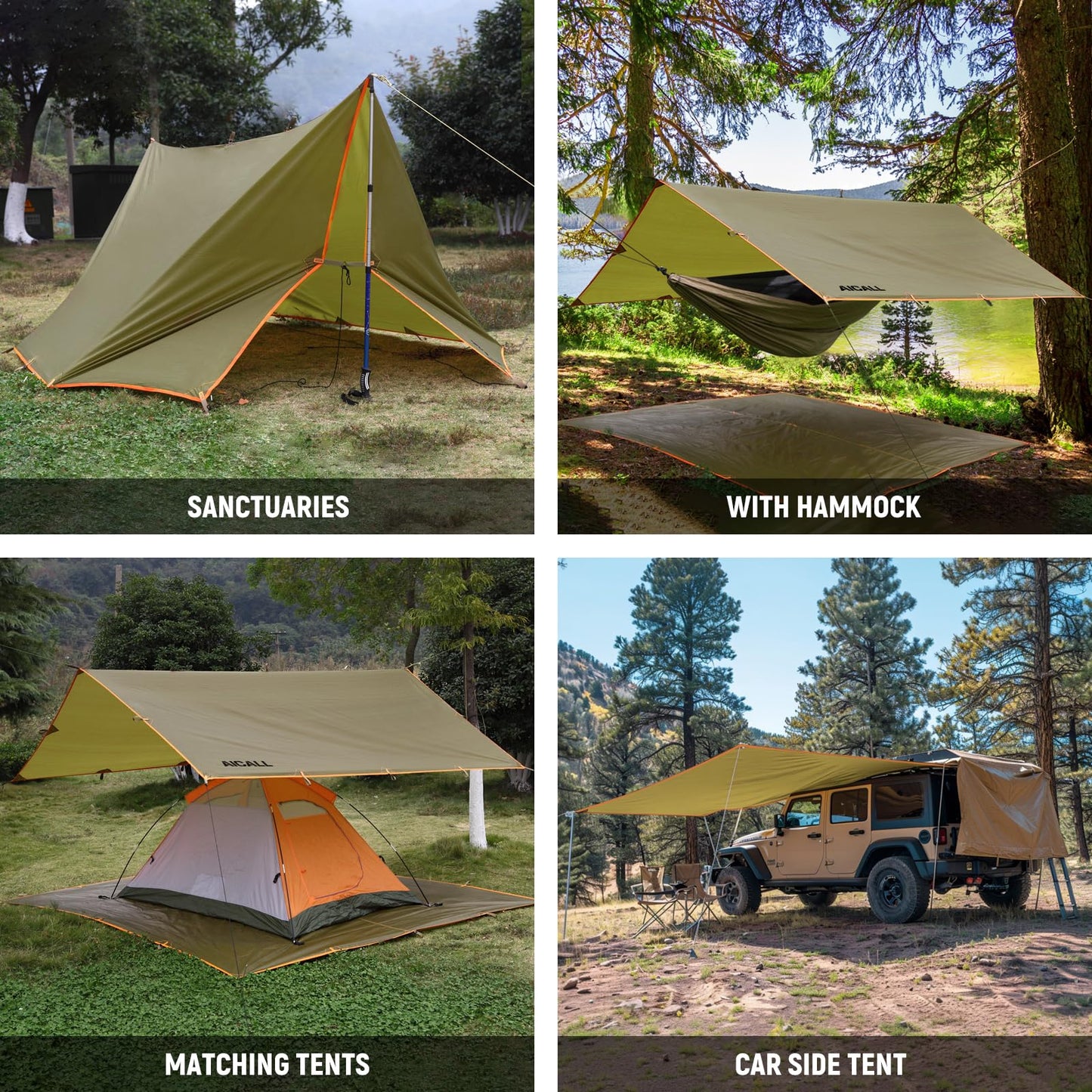Waterproof Camping Tarp 10 x 10ft Survival Tent Backpacking Portable Tarp Multifunctional Anti-UV Shelter for Outdoor (Mud Green)