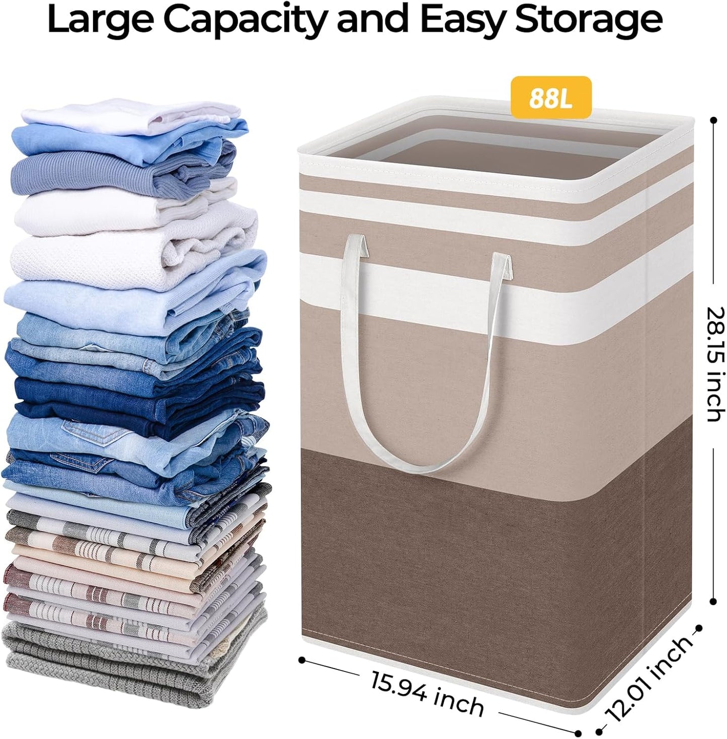 Waterproof 100L Laundry Basket Set - Collapsible Freestanding Hamper with Extended Handles - 2-Pack Gradient Grey for Clothes & Toys