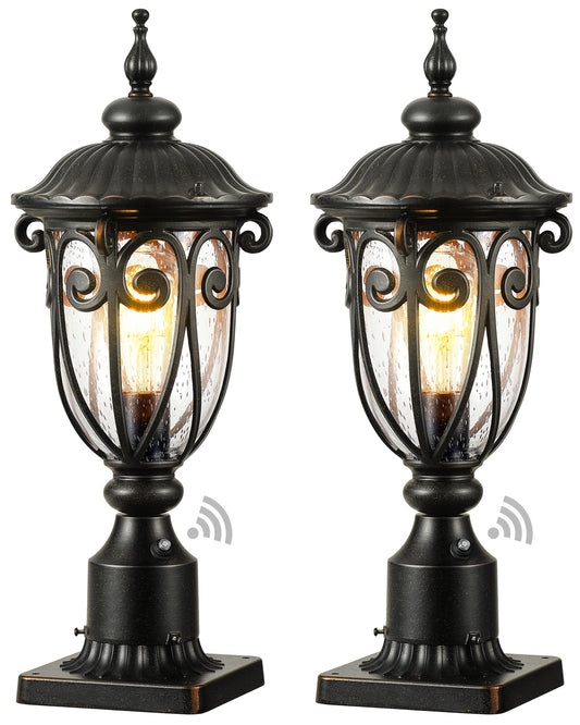 VIANIS Outdoor Post Light with Pier Mount Base, 2 Pack Waterproof Dusk to Dawn Post Lights Outdoor, Anti-Rust Aluminum Oil Rubbed Bronze Post Light Dusk to Dawn with Tempered Glass for Pathway