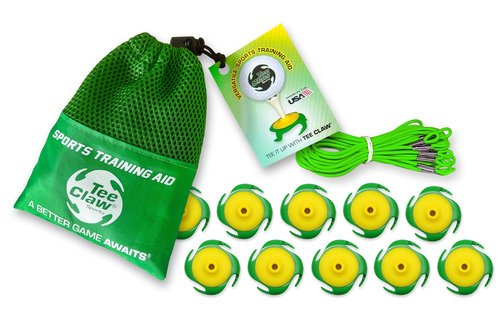 Tee Claw Golf Tee Holder, Great for Golf, Baseball and Softball for Putting Training Aid, Foot Placement, for Indoor and Outdoor Training, Made in USA (10 Pack Yellow and Green)