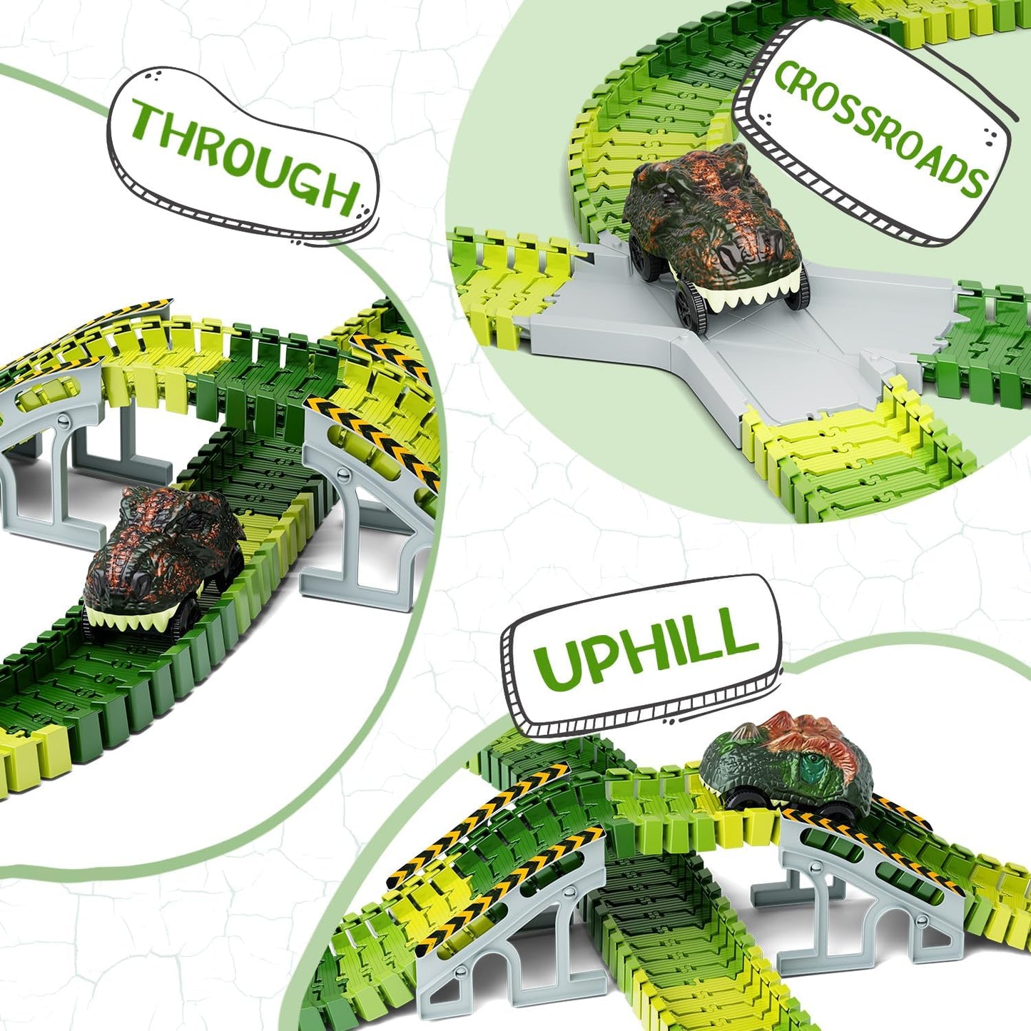 Skiennix Dinosaur Toys - Create A Dinosaur World Road Race Playset with Flexible Track & 2 Cars for Kids 3-6 Years