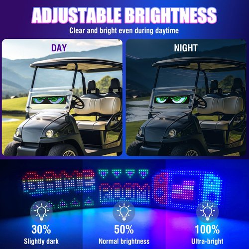 Golf Cart LED Eyes for Golf Cart Windshield, 23x5in Programmable Flexible Screen with App Control, High Bright DIY Dynamic Display Sign for Car/Motorcycle/Golf Carts