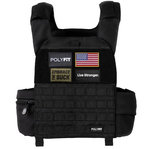 Polyfit (Fortify) Weighted Vest for Strength and Endurance Training, Fitness Workouts, Running, WODs - BLACK