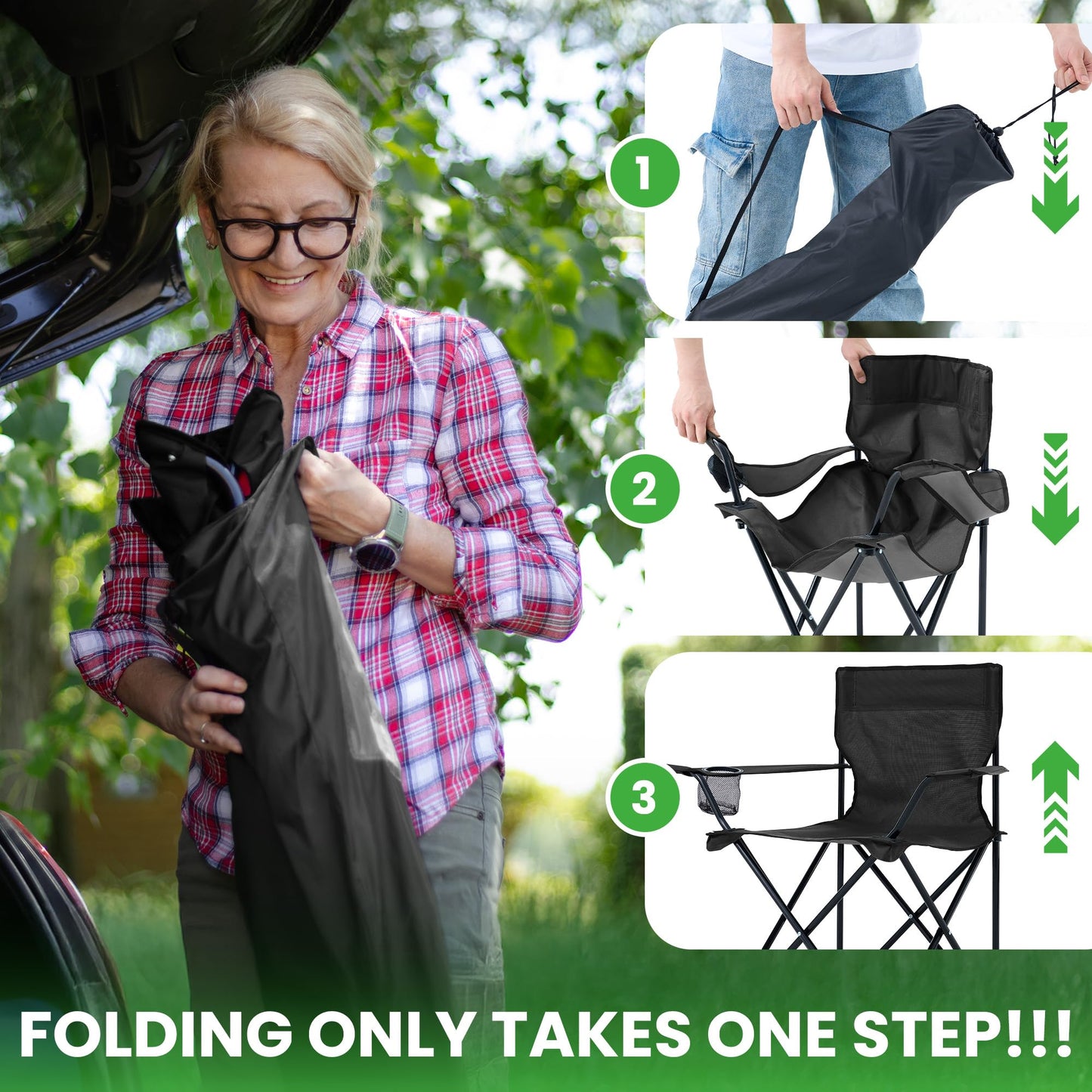 Canpsky 2 Pack Portable Camping Chairs Folding Lawn Chair Outdoor Lightweight Beach Chair with Cup Holder & Carry Bag for Outside Sports, Fishing, Hiking, Travel, Picnic, Backyard (Black-Dark)