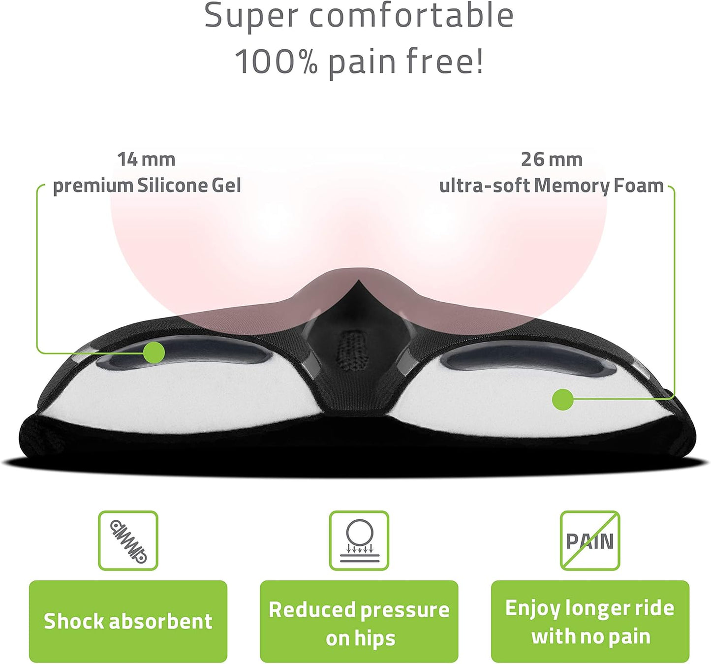 Skiennix Narrow Gel Bike Seat Cushion - Extra Soft Memory Foam & Gel Cover for Peloton, Stationary, & Road Bikes - Unisex