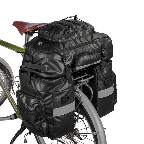 HUNTVP Bike Bag Bike Pannier Bag 3 in 1 Rack Saddle Bag Backpack Rear Seat Bag Shoulder Bag Laptop Pannier Cargo Rack Bicycle Bag with Rain Cover (Black)