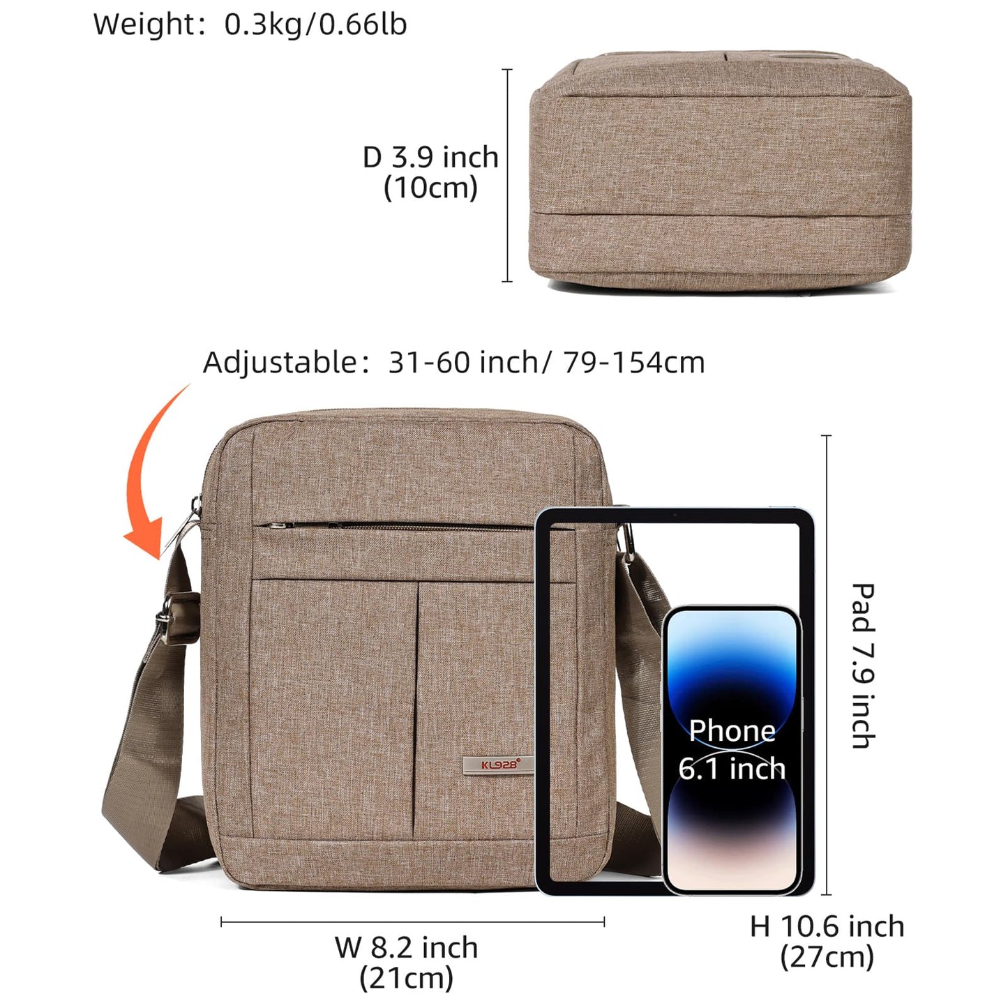KL928 Men's Messenger Bag - Crossbody Shoulder Bags Travel Bag Man Purse Casual Sling Pack for Work Business (Khaki)