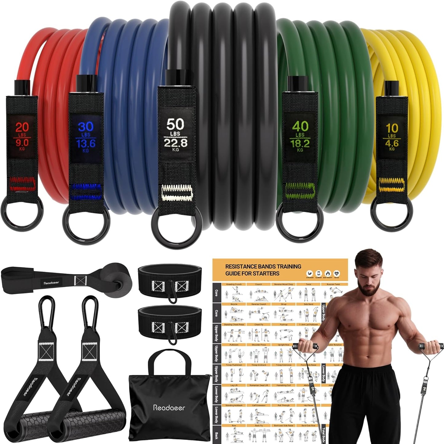 Readaeer Resistance Bands - Versatile Exercise Bands with Handles for Indoor & Outdoor Workouts