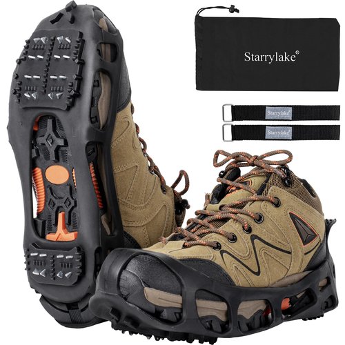 Starrylake Ice Snow Traction Cleats with 24 Steel Studs Crampons Anti Slip for Walking, S