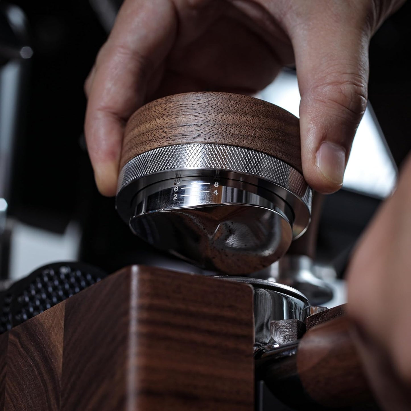 54mm Adjustable Espresso Distribution Tool - Walnut & Stainless Steel Leveler for Breville Machines