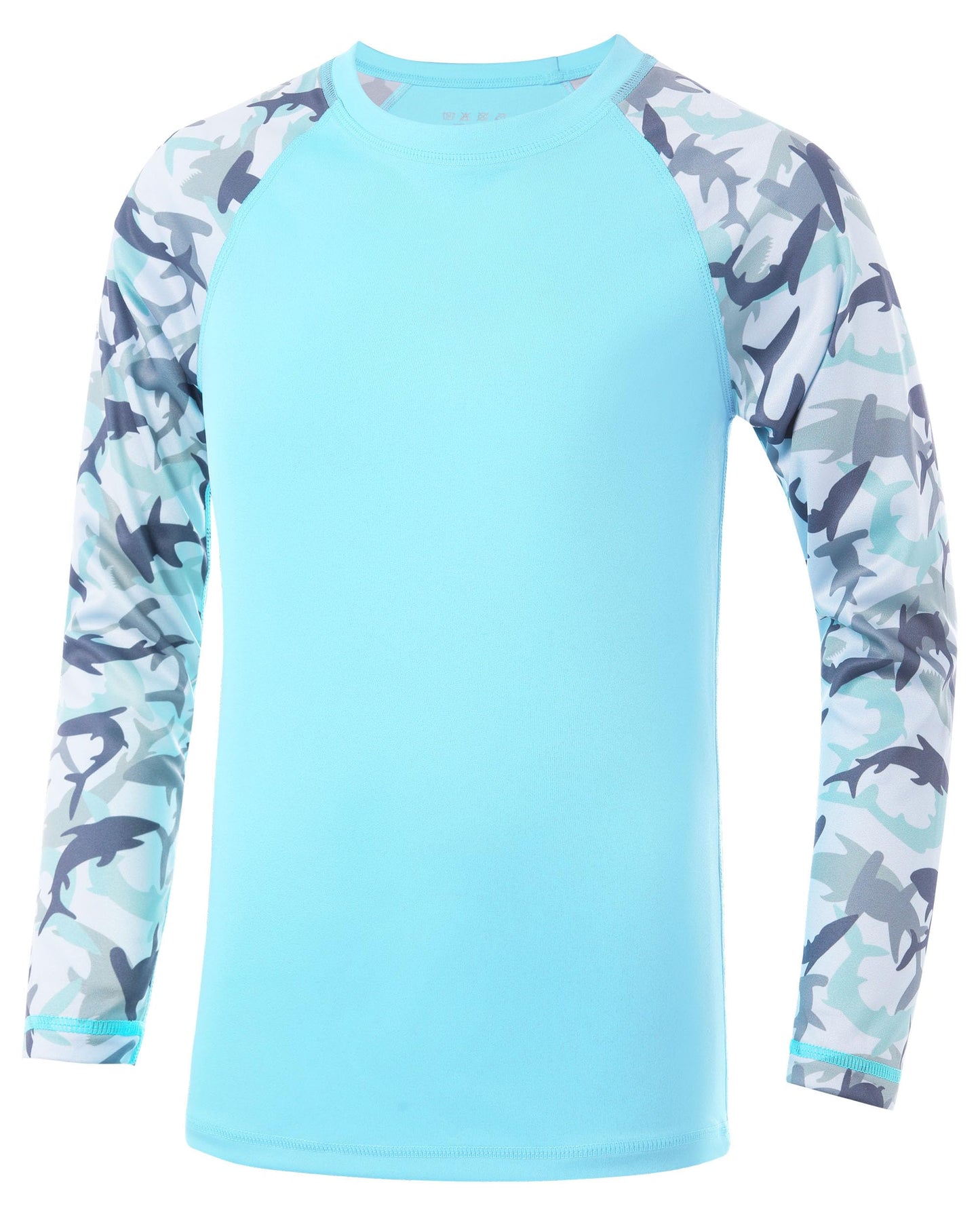 DRONIRING Boys' UPF 50+ Rash Guard Swim Shirts, Youth Kids UV Sun Protection Long Sleeve, Water Shirts for Fishing Beach Blue