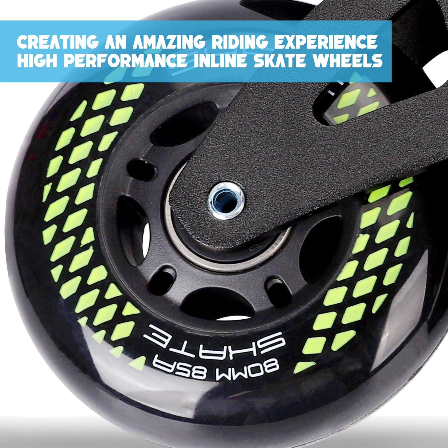 8 Pack Inline Skate Wheels 72mm, 76mm, 80mm - ABEC9 Bearing - 85A Durometer PU - Compatible with Rollerblade, Roller Derby, K2 Skate (A Black/80MM)