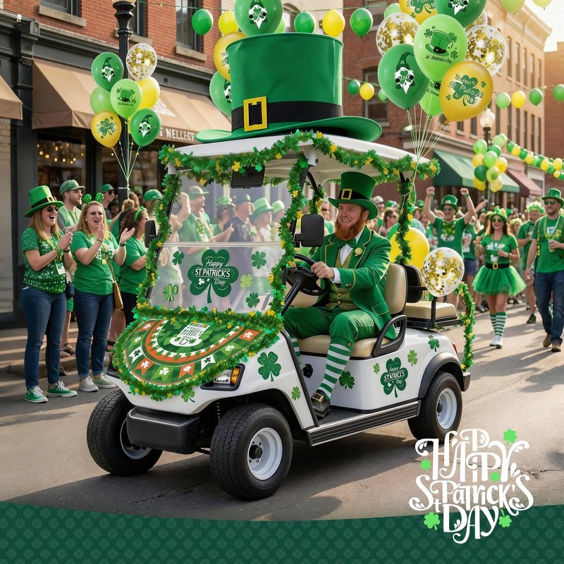 St Patricks Golf Cart Parade Decorations Kit, Car Decor with Giant Leprechaun Hat, Green Metallic Tinsel Garland, Bunting Flag ,Balloons, Shamrock Stickers for Outdoor Holiday