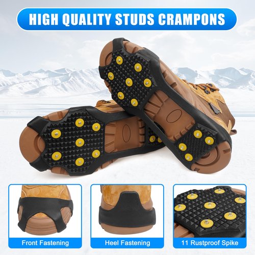 Ice Snow Cleats for Shoes and Boots Walk Traction Cleats Ice Crampon Non-Slip Overshoe for Men Women Winter Walking on Snow and Ice (11Studs, M)