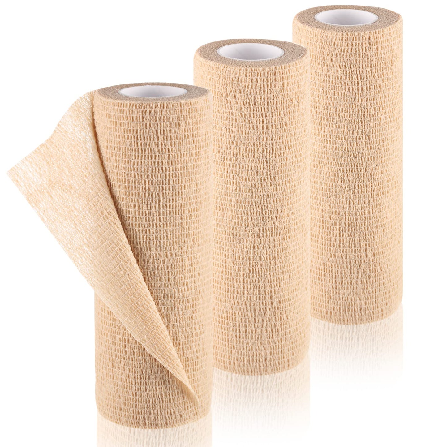 Nuanchu 3 Pcs Self Adhesive Cohesive Wrap Bandages 6 Inches x 5 Yards Non Woven Athletic Tape Breathable Self Adherent Bandage Wrap Elastic Sports Gauze Rolls Tape for Wrists, Knee, Ankle(Beige)