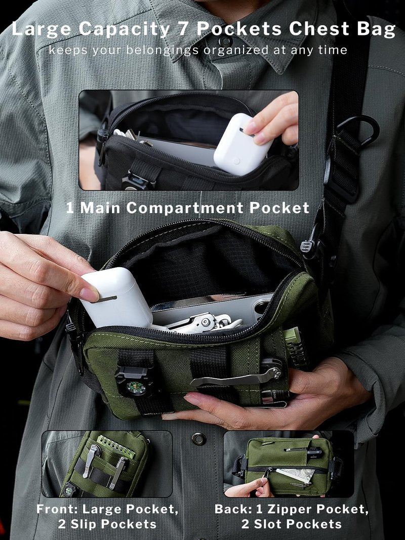 VIPERADE CHS2 Small EDC Sling Bag, Tactical Fanny Pack for Men, Molle Pouch Crossbody Backpack with Adjustable Shoulder Strap, Utility Chest Pouch Bag for Hiking/Traveling/Bush-Craft (Green)