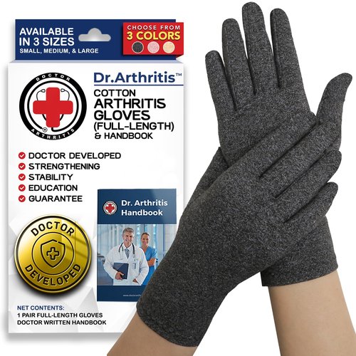 Doctor Developed Arthritis Gloves, Full Finger Compression Gloves for Raynauds, Compression Gloves for Arthritis for Women & Men With Doctor Handbook (full-length, M, Grey)