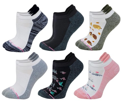 Dr. Motion 6 Pairs Womens Low Cut Ankle Cushioned Breathable Compression Socks (Assorted AF)