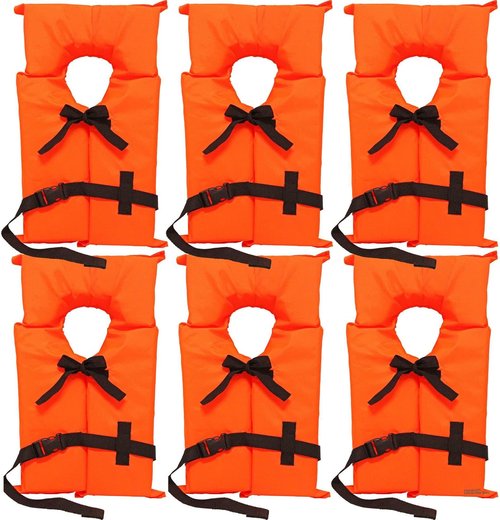 Coast Guard Approved Life Jackets | High Visibility Type II Keyhole Vest - 6 Pack Classic May West Style