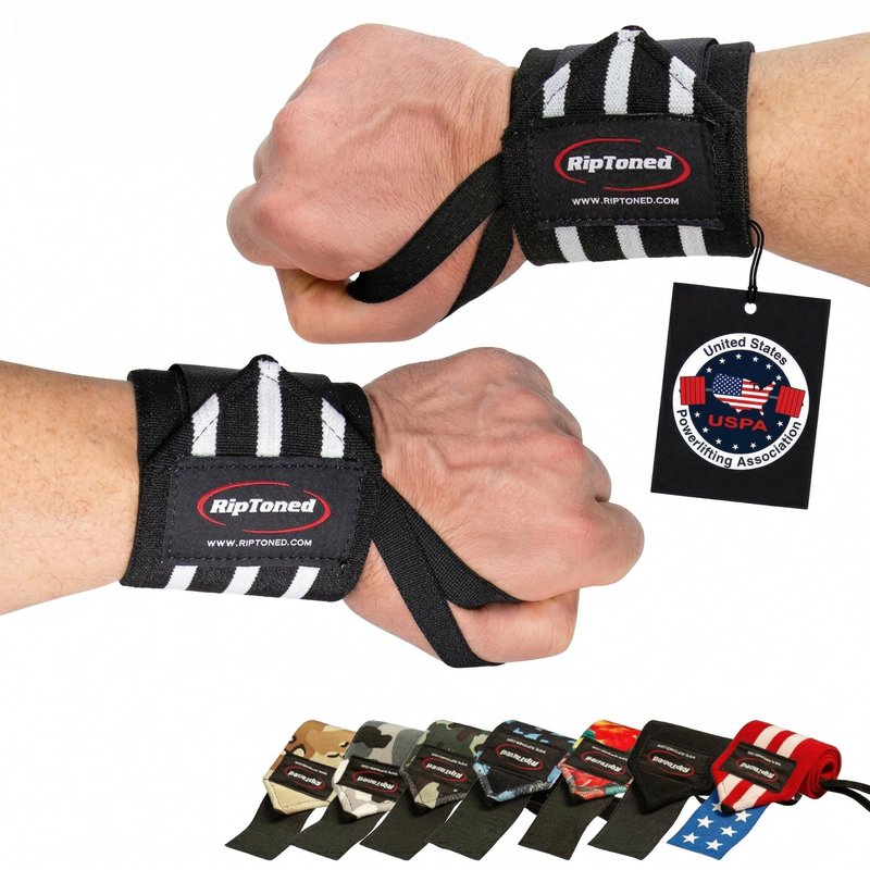 Rip Toned Wrist Wraps for Weightlifting – USPA & USAPL Approved 18" Wrist Straps for Powerlifting – Adjustable, Durable Gym Wraps with Thumb Loop – Maximum Support for Men & Women – Black-White Stiff