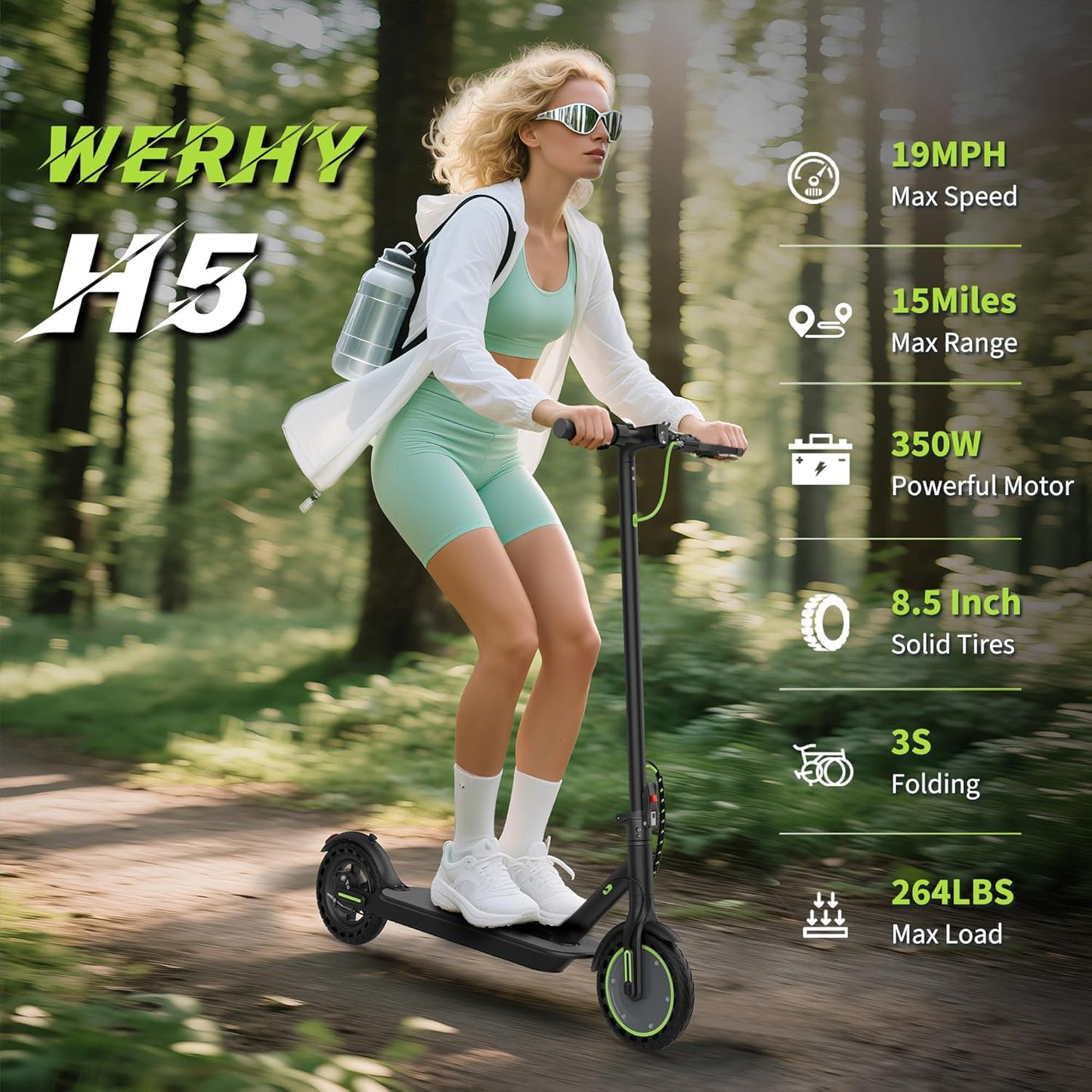 WERHY Electric Scooter - Powerful 350W/500W Motor | 19/22 MPH Max Speed, 15-28 Miles Range, Lightweight & Foldable