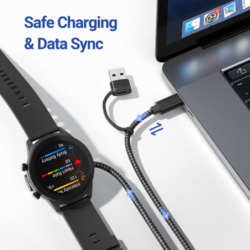 Itramax 2-in-1 USB-A Charger Cable for Garmin 4FT 2Pack,Data Charging Cord for Fenix 8 7 6 Pro 5 Plus,Approach S70 S62 S60 S42 S40 G12,Vivomove 3 3S,Quatix 8 7,Tactix 7 Pro,Vivosmart 5,Swim 2 - Black