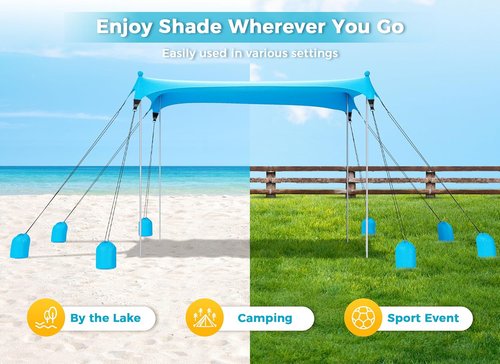 Gorich Beach Tent - UPF50+ Sun Shelter with 8 Sandbags | Windproof Pop-Up Canopy for Family & Travel