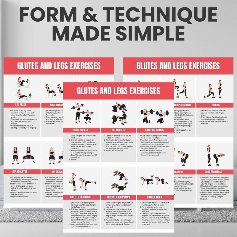 Auroscent Full Body Workout Poster for Home Gym – Exercise Chart for Glutes, Legs, Back & Abs – Strength Training Guide with Squats, Lunges, Deadlifts, Core Exercises – Bodyweight & Dumbbell Training Guide