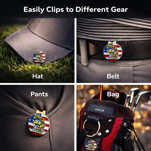 Bald Eagle Bandana Golf Ball Marker and Hat Clip - American Flag Bald Eagle Golf Ball Markers and Hat Clip - Magnetic Novelty America Golf Ball Marker Hat Clip - USA Golf Ball Markers and Hat Clip