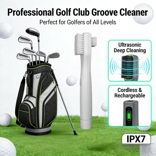 Cordless Electric Ultrasonic Golf Club Brush Groove Cleaner Rechargeable,Portable,with 2 Brush Heads,Waterproof,Golf Accessories for Men Women Golfers