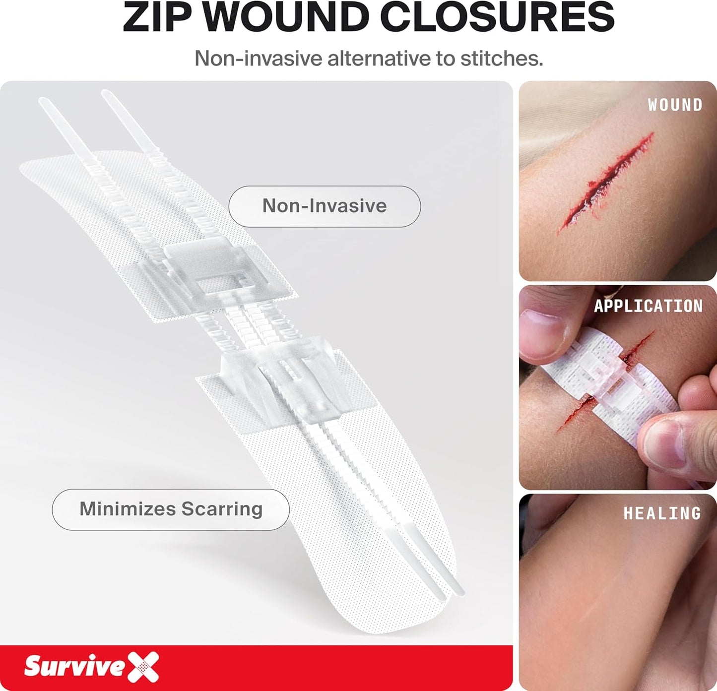 SurviveX Large First Aid Kit - Essential Emergency Kit for Car, Travel, Hiking & Camping - Includes Zip Stitch Wound Closure Strips