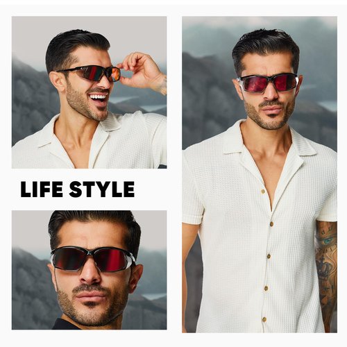 cosycare Windproof Protective Sunglasses With Side Shields for outdoors eyes protection (Red)